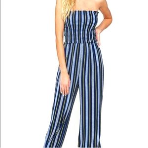 Fantastic Fawn striped tube top jumpsuit navy M